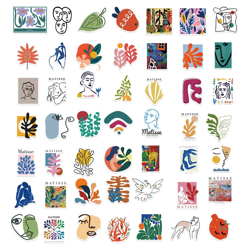 50 Buah Stiker Grafiti Tahan Air Lukisan Pemandangan Gaya Matisse untuk Helm Sepeda Stiker Kotak Pensil Akun Tangan