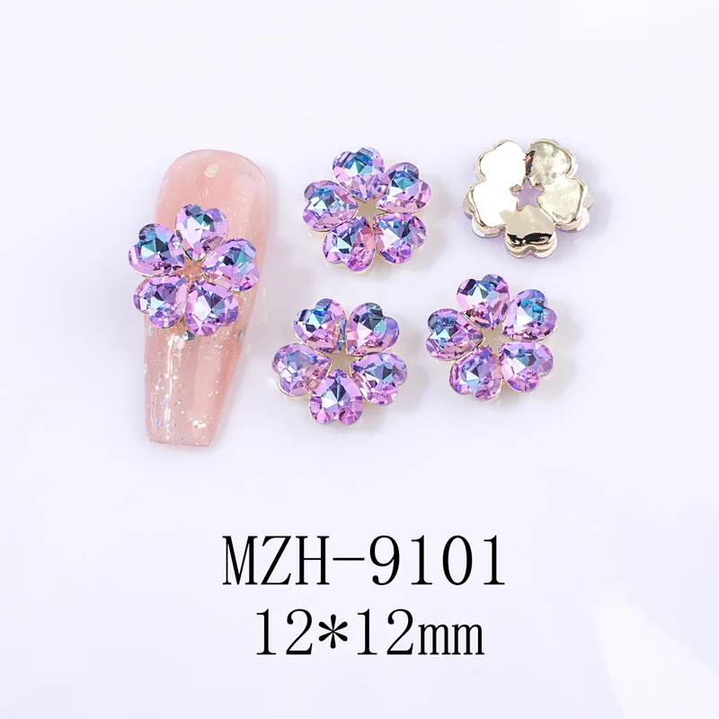 5PCS/Lot Luxury Heart Shape Crystal Charm Nail Jewelry Accessories Silver/Gold Flatback Diamond Shinny Nail Parts Nail Art Decor