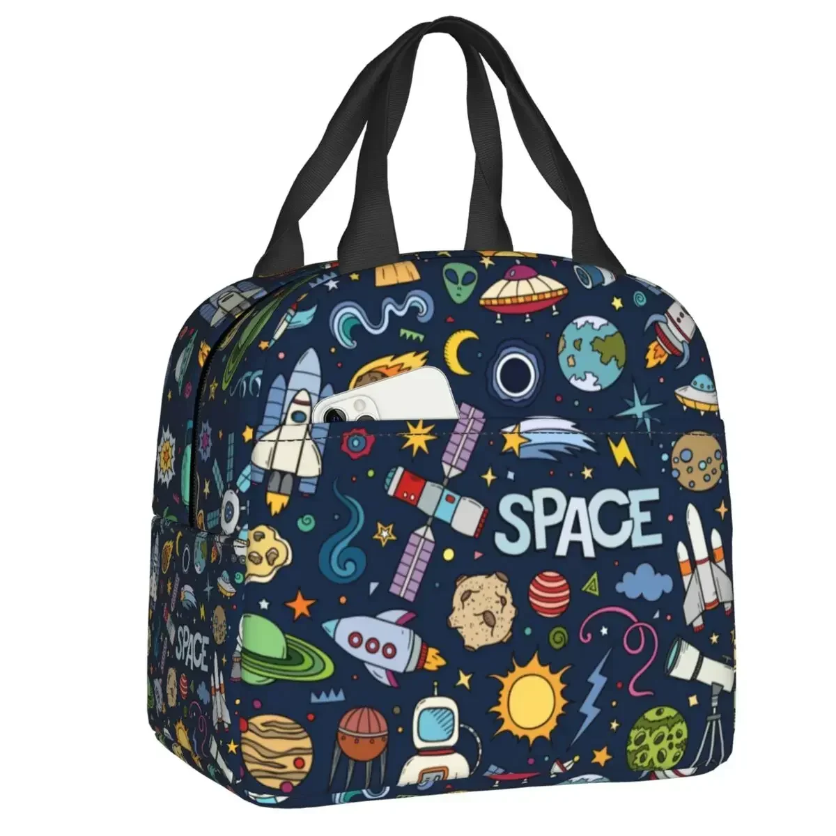 Space Universe Sun Planet Lunch Bag Cooler Warm Insulated Astronaut Spaceman Lunch Box for Women Kids School Picnic Food Bags