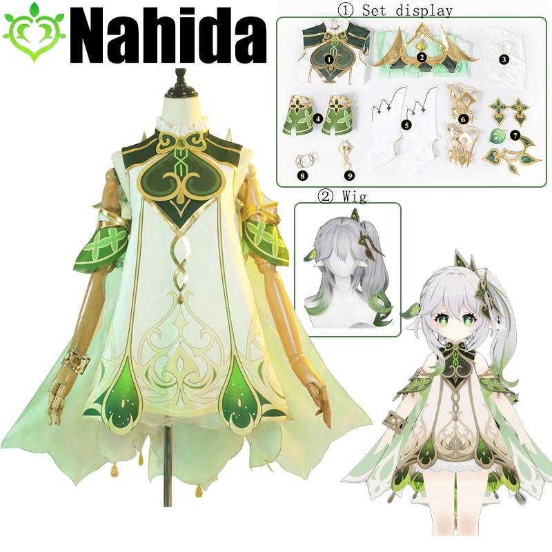 Game Genshin Impact Nahida Cosplay Sumeru Lesser Lord Kusanali Cosplay Wig Mini Dress Lolita Clothing Halloween Party Costumes