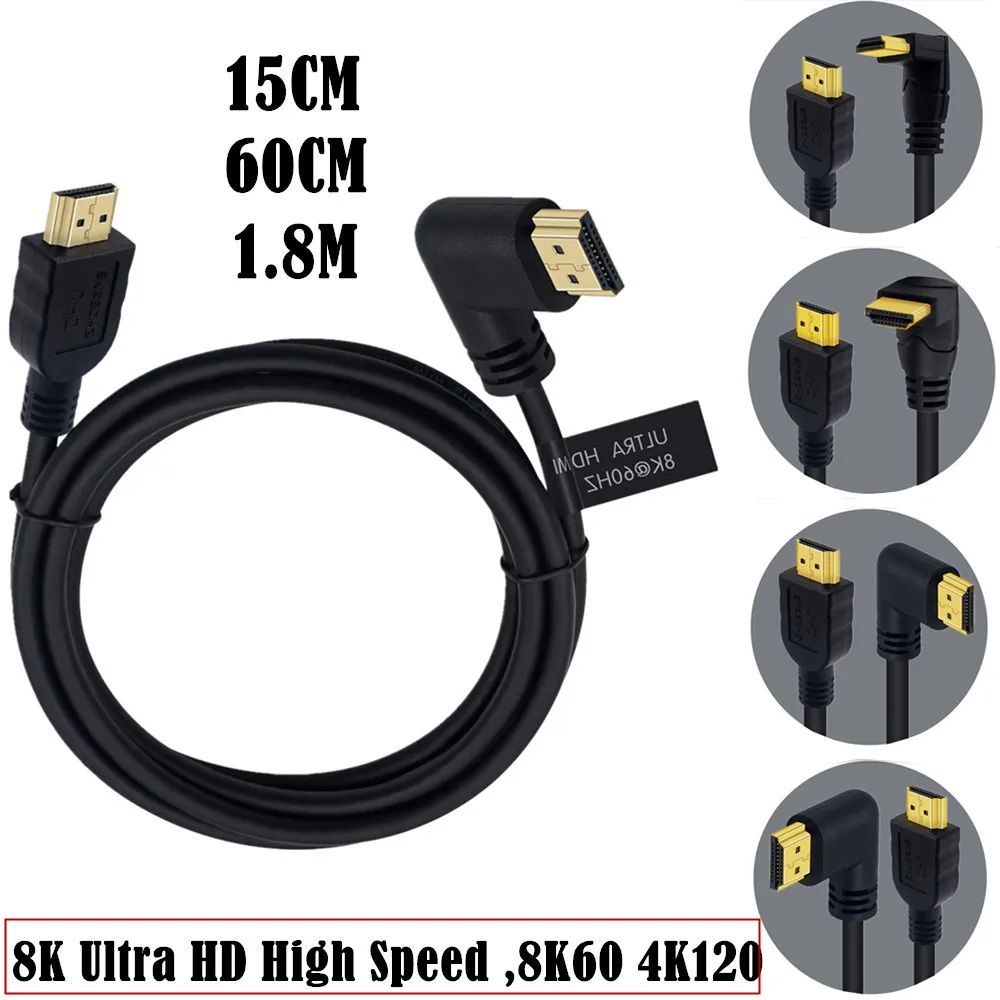 8K HDMI-compatible 90 Degree Angle HDMI Male To Male HDMI 2.1 Version Cable with 8K 60Hz Video and 3D HDR for TV/Xbox /PS4 /PS5