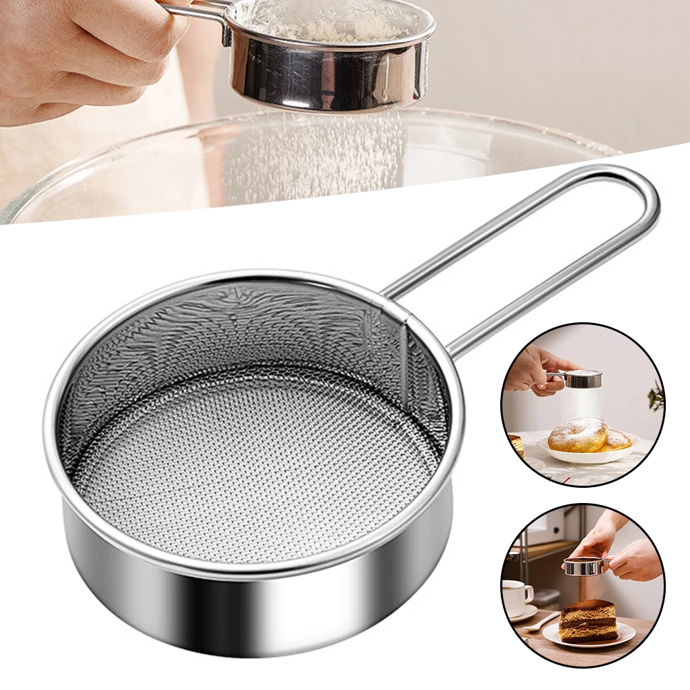 Sieve Fine Mesh Flour Sifter Sugar Cocoa Matcha Powder Flour Colander Hand-held Stainless Steel Flour Sieve Strainer Sifter