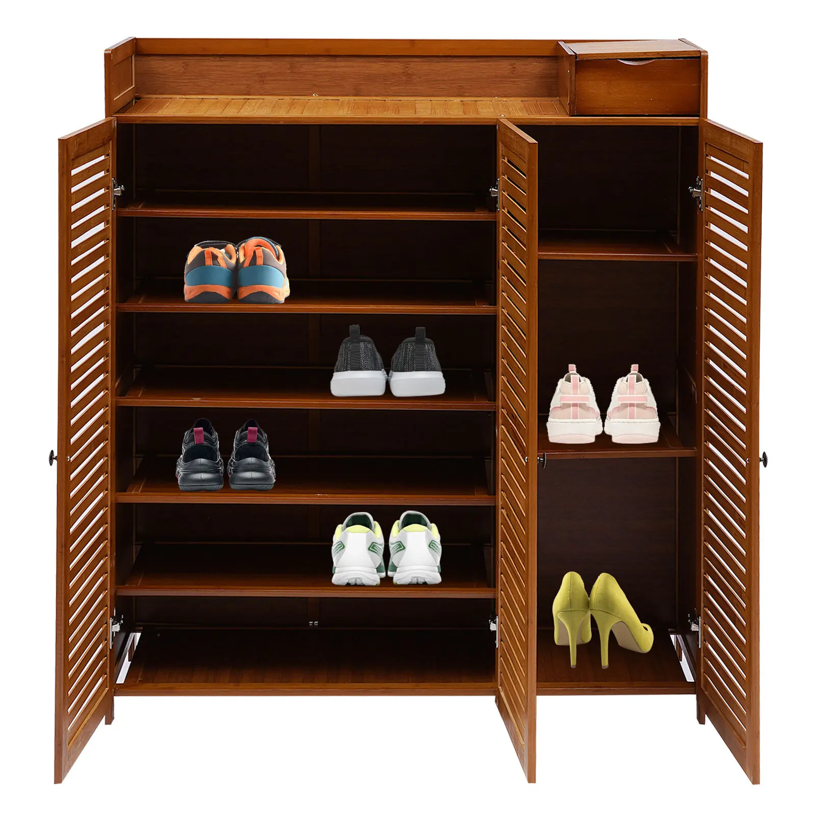 7-Tier Multifunctional Bamboo Shoe Rack, Free Standing Shoe Storage Organizer Shelf, Shoe Cabinet for Entrance, Hallway, Closet and Porch