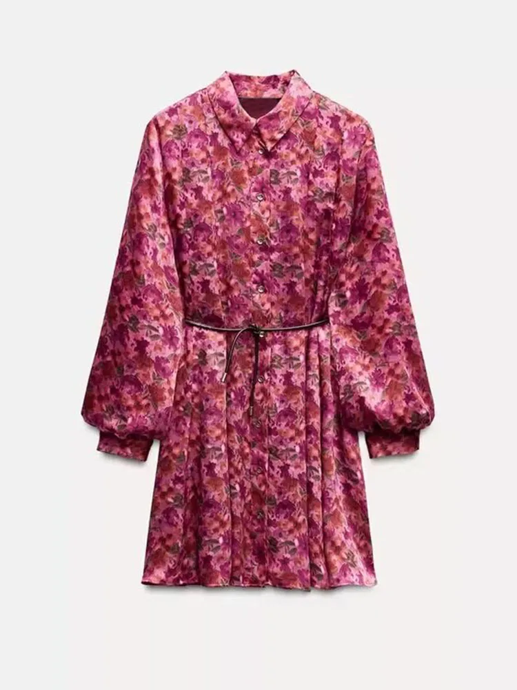 Automne nouveauté femmes longue Sve col rabattu minceur imprimé fleuri Dr Street Sle T-shirt Dr été