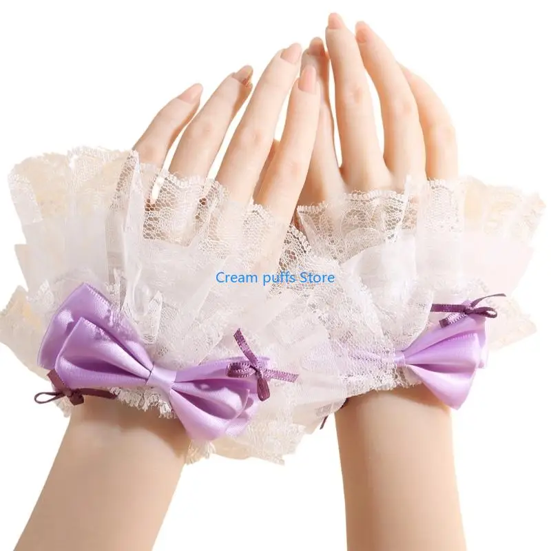 50LE 1 Pair Anime Themed Lace Sleeves with Bows Detail Detachable Sleeve Breathable Polyester Design for Anime Fashion