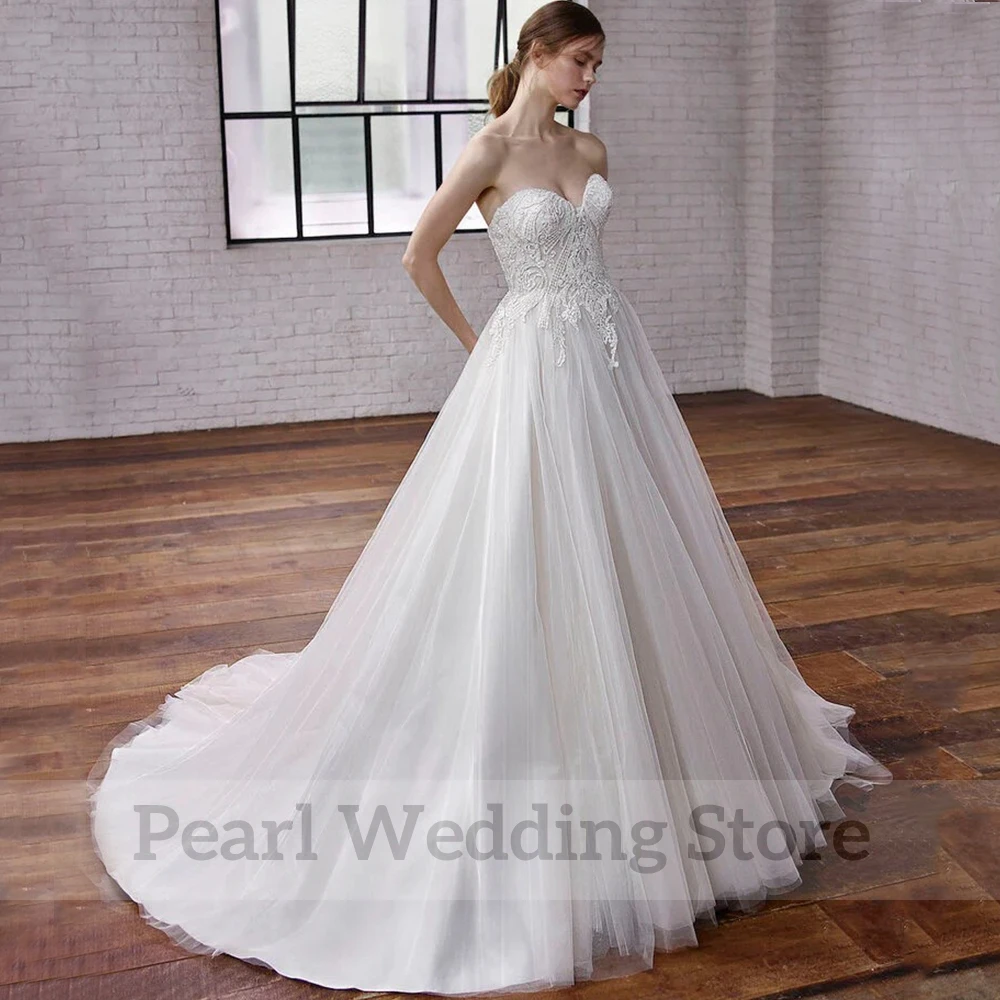 Robe de Mariée Élégante Sans Bretelles en Tulle, Longueur au Sol, Dos Ouvert, Quelle que soit la Robe