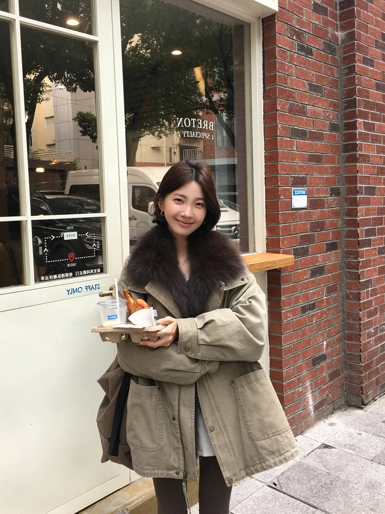 

Женская пуховая куртка с меховым воротником, свободного кроя, из гусиного пуха, в повседневном стиле, теплая, утолщенная, с длинными рукавами, на молнии