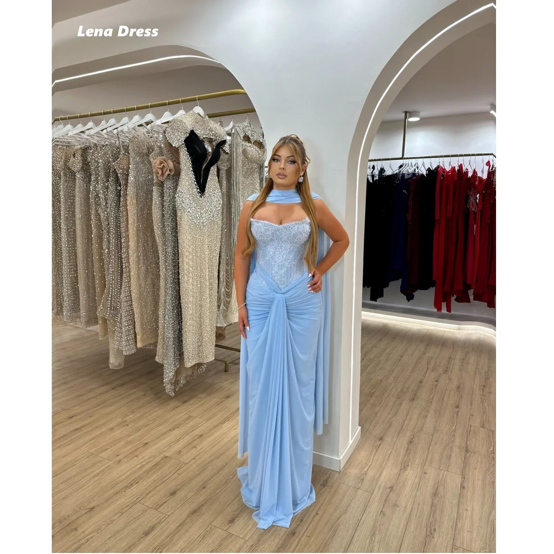 

Lena Customized Evening Dresses Woman Elegant Party Dresses for Women Luxury Women's Evening Dresses Sky Blue Lace Shawl Dress