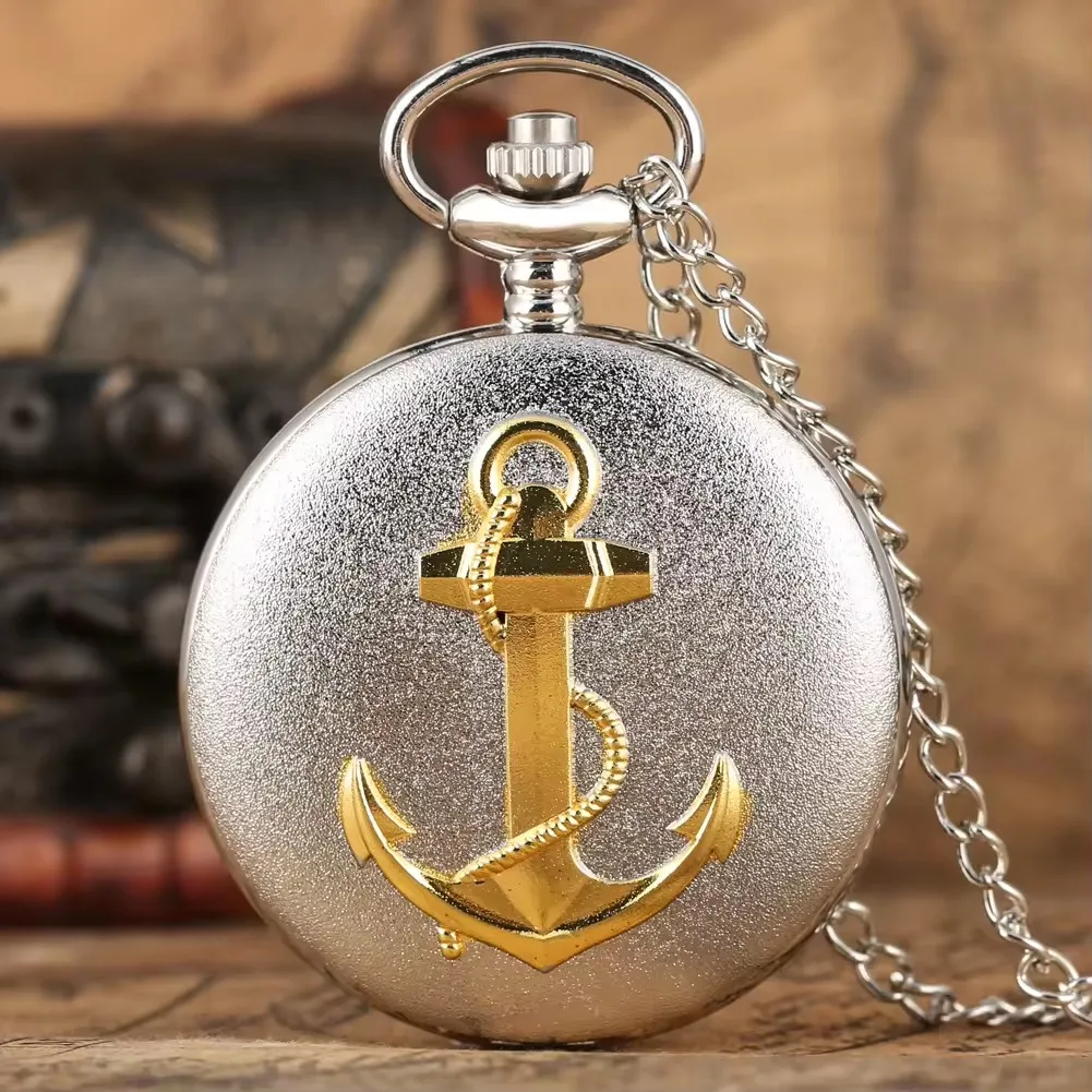 Antique Nautical Hook Anchor Steampunk Quartz Analog Vintage Pocket Watch with Chain Men's Gift Necklace Pocket Watch