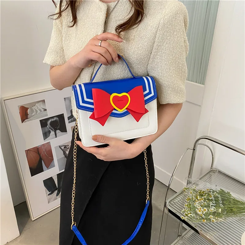 Petit sac à bandoulière carré pour femme, design d\'uniforme scolaire japonais, sac messager pour fille, jeune nœud papillon mignon, initié par une