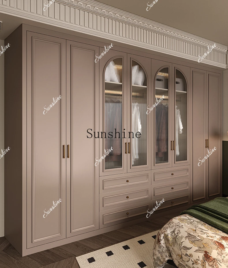 

French retro wardrobe walk-in cloakroom home bedroom one door to top wardrobe customization FT