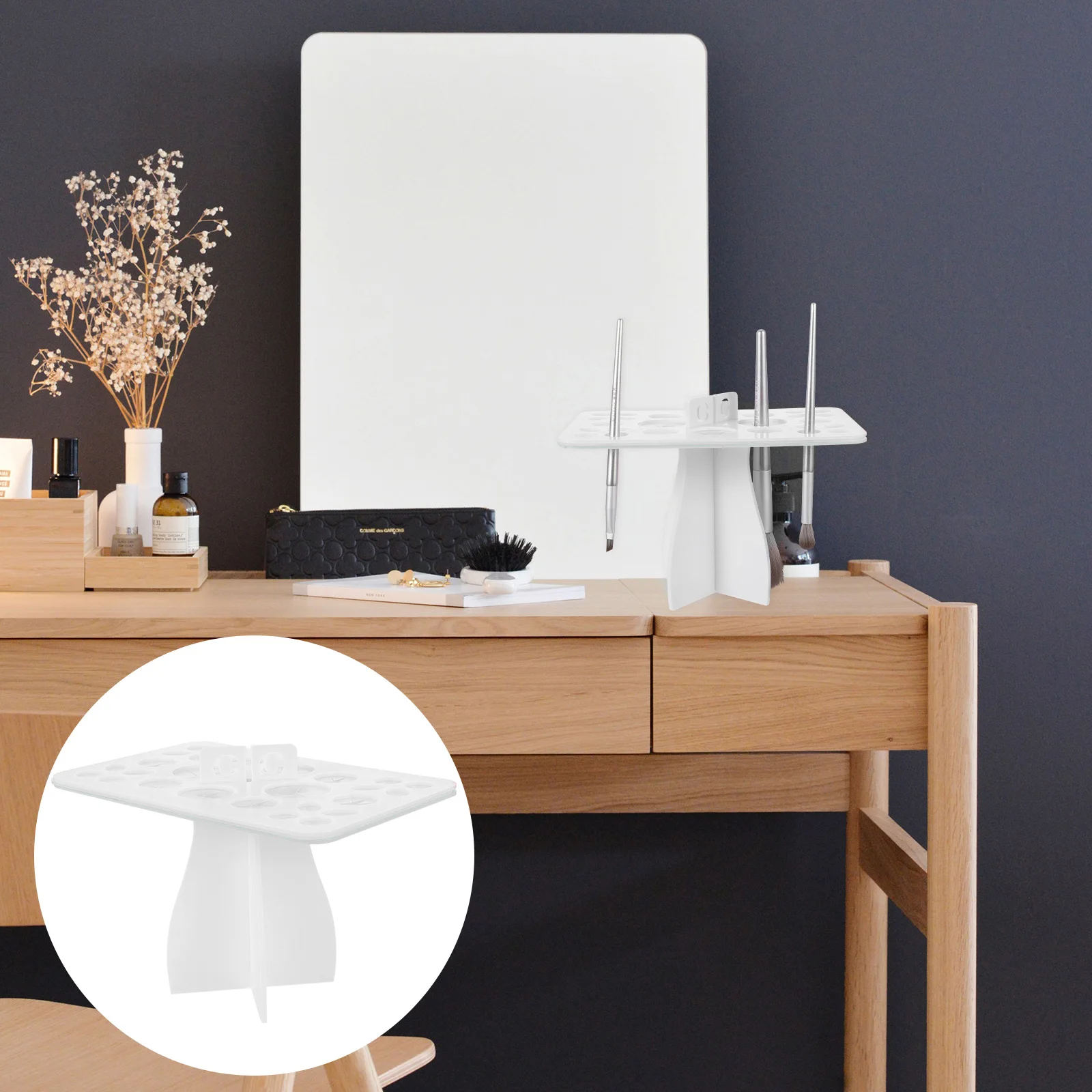 

Makeup Brush Drying Rack White Rectangular 50cm Dust proof Collapsible Beauty Shelf St Storage Tool ganizer