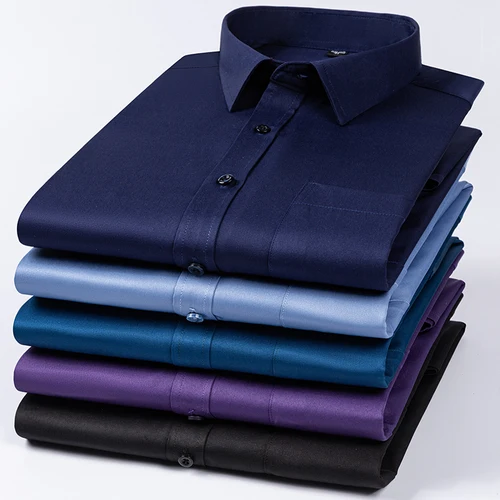 Imagen 2 del producto Camisas antiarrugas elásticas para hombres, camisas de vestir de manga larga para hombres, Camisa ajustada, blusa de Negocios Sociales, Camisa blanca, nueva