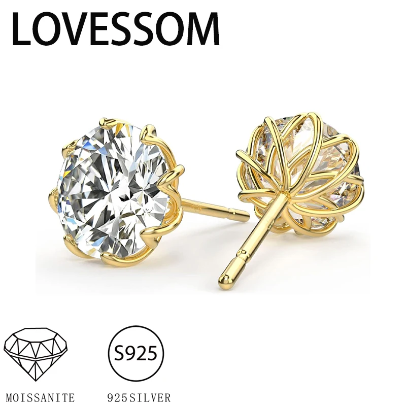 925 Silver 1 Carat*2 Moissanite Octagonal Classic High-Grade Petal Earrings