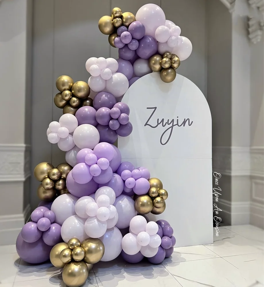 178PCS Purple Gold 5/10/18inch latex balloons, balloon arch decoration, suitable for weddings, Christmas, and birthday parties