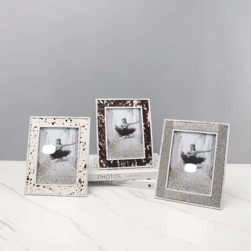 European light luxury geometric metal horsehair photo frame ornament living room bedroom entrance study home decoration