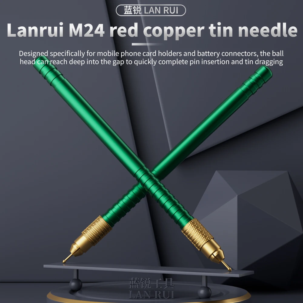 LANRUI M24 Red Copper Dragging Tin Needle Set With Carbon Fiber Holder For FPC/BGA Reballing, PCB & Phone Motherboard Repair