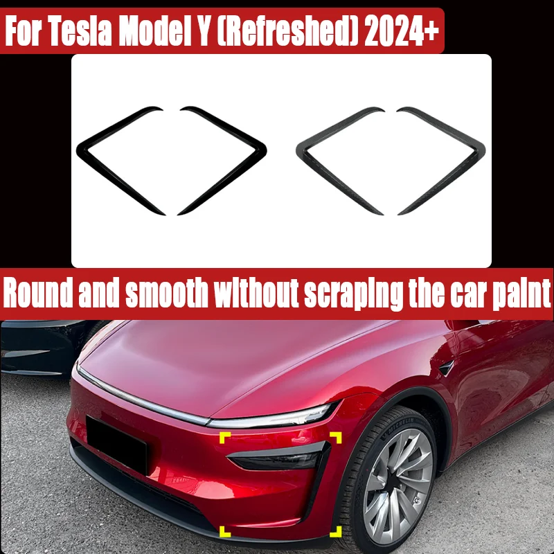 For Tesla Model Y (Refreshed) 2024+, Front Air Vent / Air Knife Exterior Sticker Sporty Trim, Aerodynamic Accent, Direct Fit.