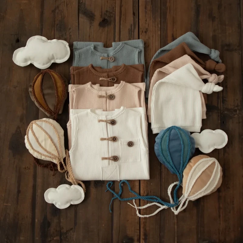 

Newborn Baby Boys Photography Props Cute Outfits Bodysuit with Hat Set Clouds Balloon Studio Photoshoot Shooting Photo Props