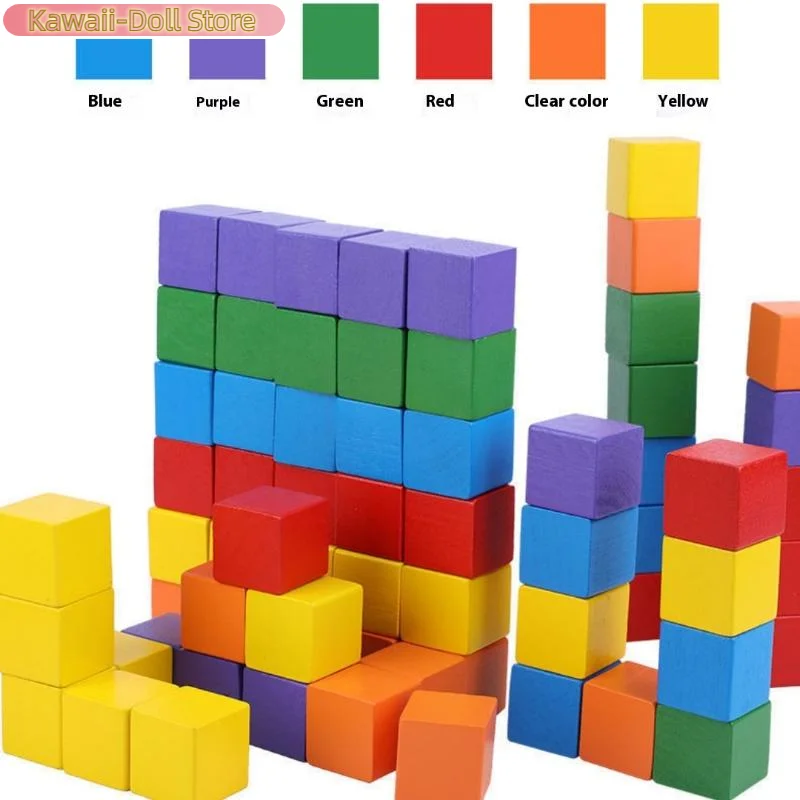 30/50/100 pçs forma do bebê cor aprendizagem brinquedos cubos coloridos blocos de construção de madeira empilhando brinquedo de madeira quadrado para crianças