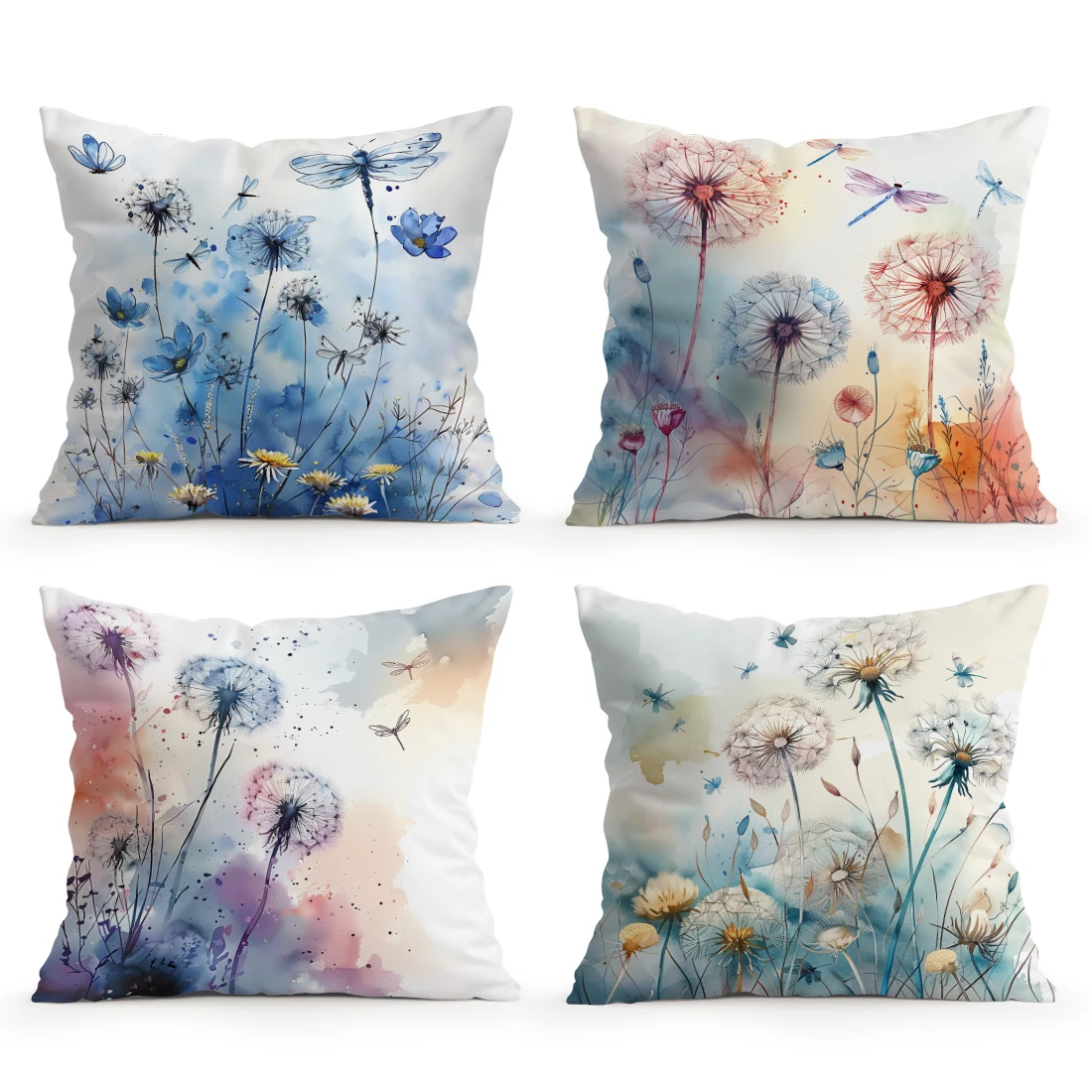 

Набор из 4 наволочек для подушек с цветными рисунками стрекоз и одуванчиков, полиэстер, декоративные чехлы для подушек, для дома, автомобиля, дивана