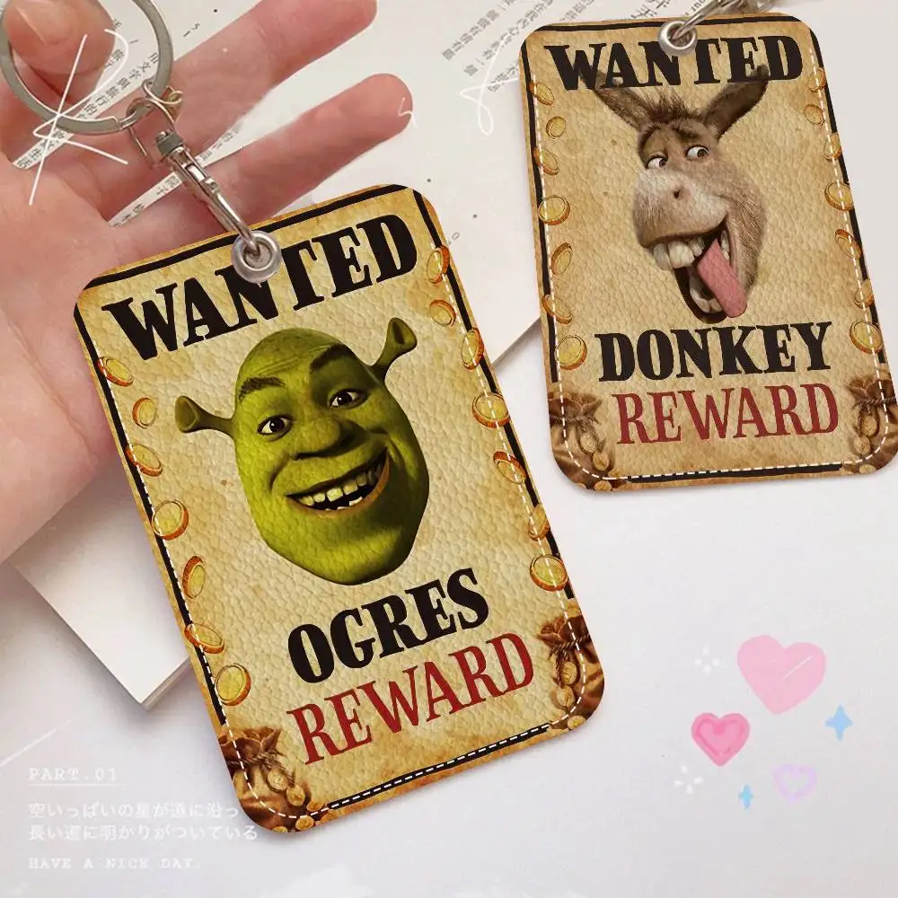 

Забавный мультяшный держатель для карт в стиле Шрека из искусственной кожи с брелоком - надежная защита для банковских карт, проездных на метро и автобусы.