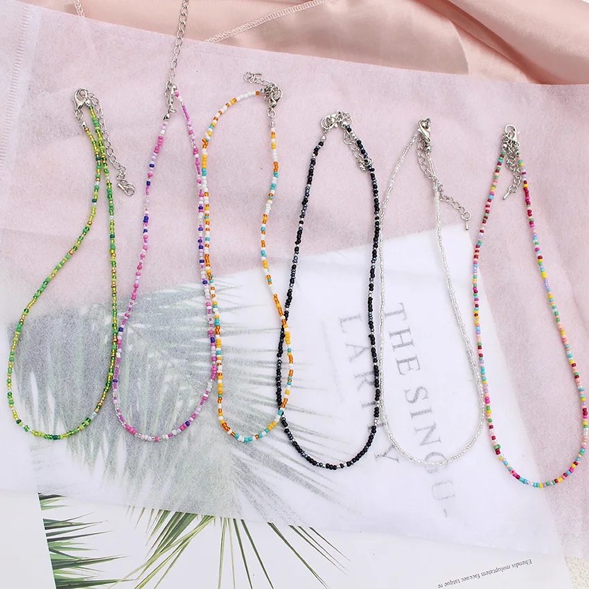 Seed Beads Choker Korean Fashion Simple Colorful Collar Short Chain Handmade Female Pendant Necklace Women Boho Jewelry Gift