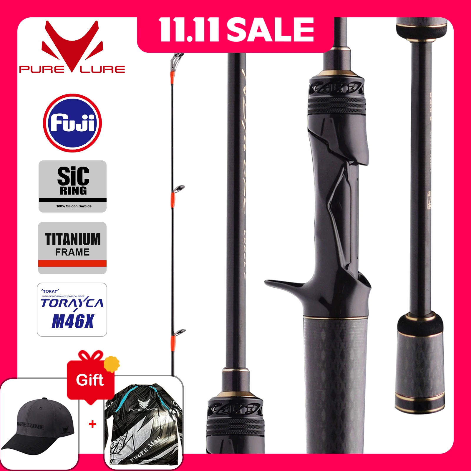 PURELURE NDMBLS Toray M46X 0.5-12g leurre souple EXF Action cadre en titane FUJI et anneau SIC carbone pointe solide perche basse brochet Zander