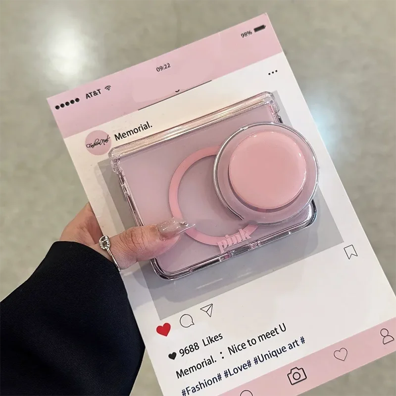 Magnetic Stand Pink Clear Phone Case For Xiaomi Mix Flip / Xiaomi Mix Flip 2 Hinge Protection Cover Cute Women Fashion Cases
