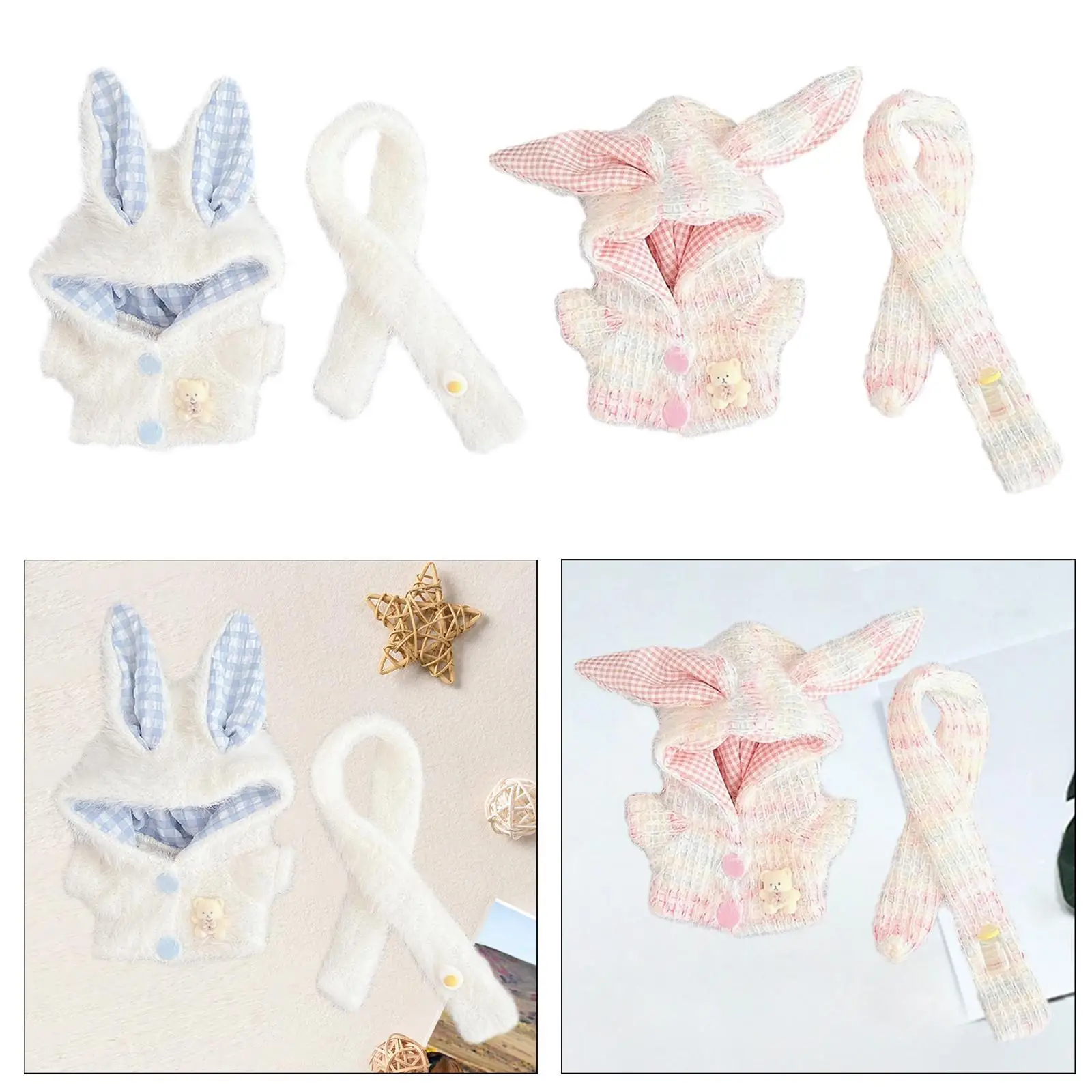 

Plush Doll Clothes for 15cm-17cm Doll Hoodie with Scarf Soft Stylish Cartoon