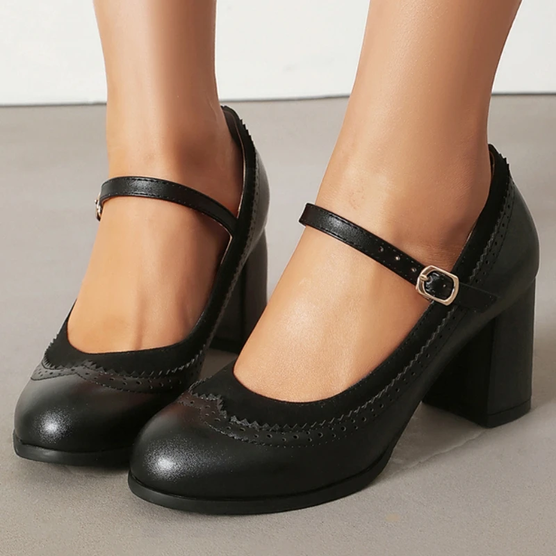 Women's Brown High Heels Shoes Fashion Classic Spring Mary Jane Pumps Elegant Black Brown Heeled OL Office Footwear Shoes