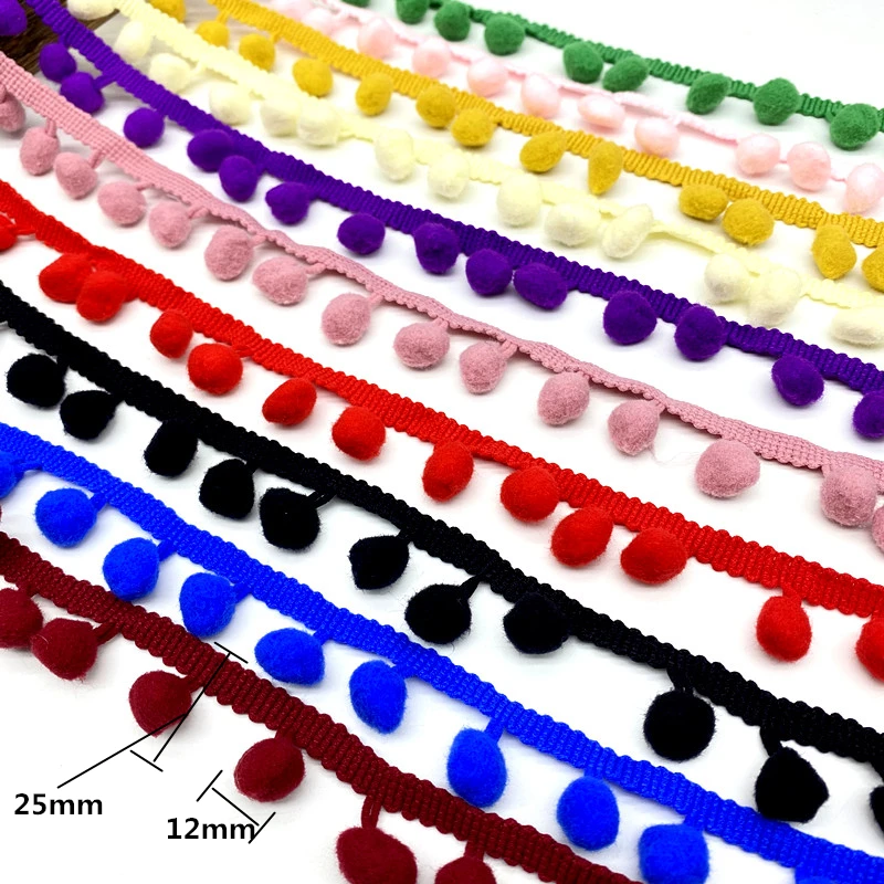 Mixing 10 Color Pom  Lace Trim Ball Ribbon MINI Pearl pom Fringe  Sewing  Kintted Fabric (each color 1 yard)