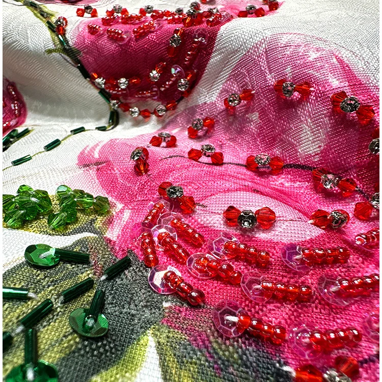 Französisches, elegantes, mit Perlen bedrucktes Sommerkleid aus der Schwerindustrie, Rundhalsausschnitt, ärmellos, hohe Taille, A-Linie, prominentes Abendkleid für Damen