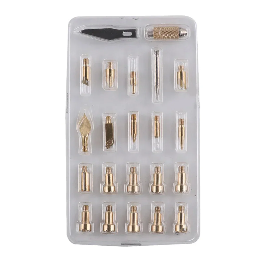 23 X Electric Soldering Iron Tips Head Wood Burning Pens Engraving Handmade Leather Engraving Pyrography Set & Adapter Supplies