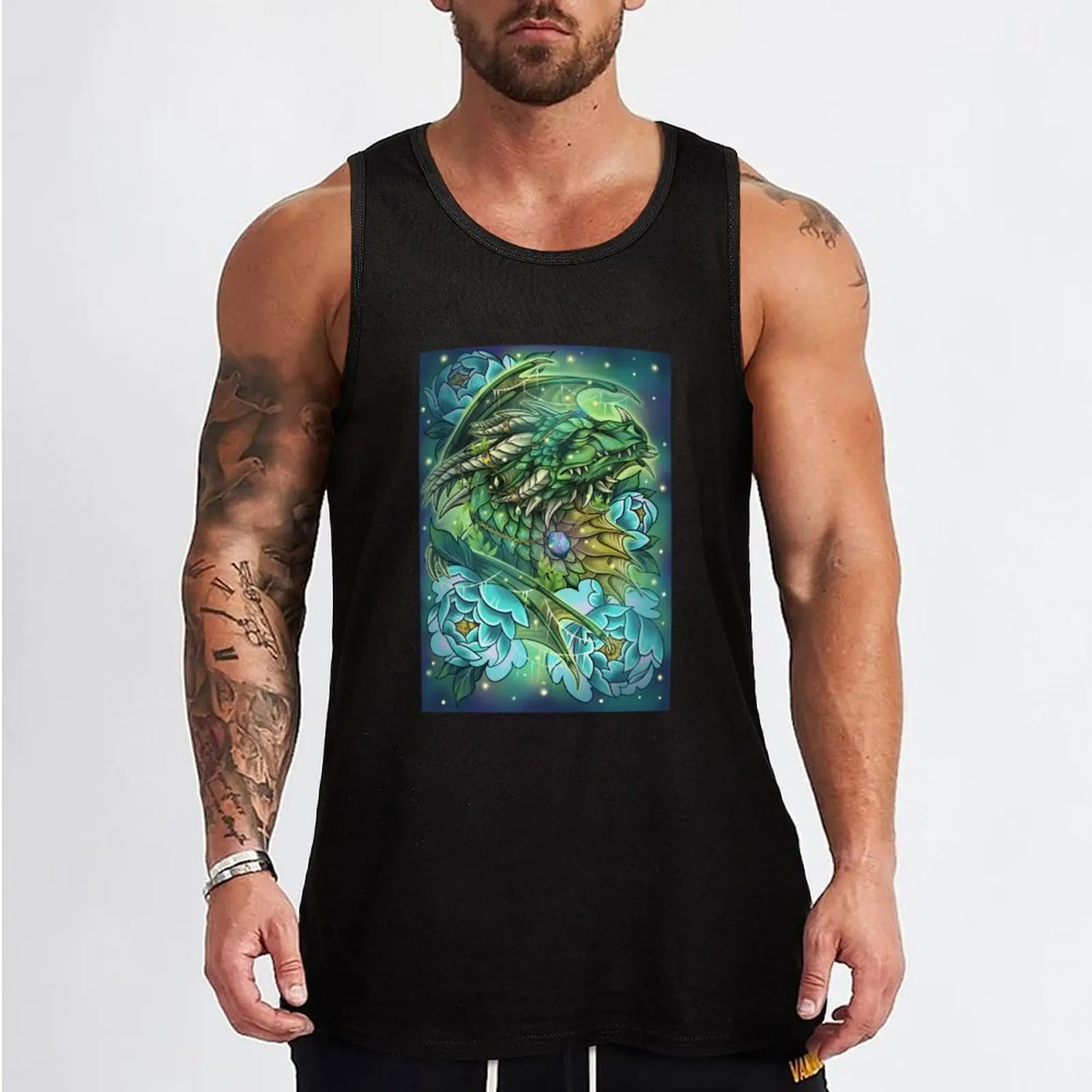 Green Dragonflight Dreamer Dragon with background Tank Top Working vest Men's t-shirts gym wear men