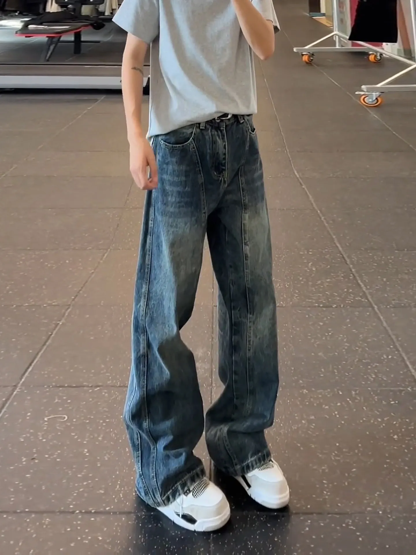 

Retro American Cleanfit Men's Jeans Knife Washed Straight Leg Patchwork Design Casual Wear Resistant And Comfortable
