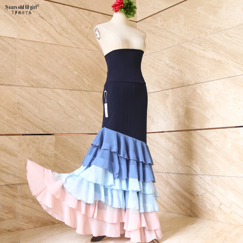 Jupe Flamenco haute élasticité taille haute avec volants en mousseline De soie Falda De Flamenco DTT63