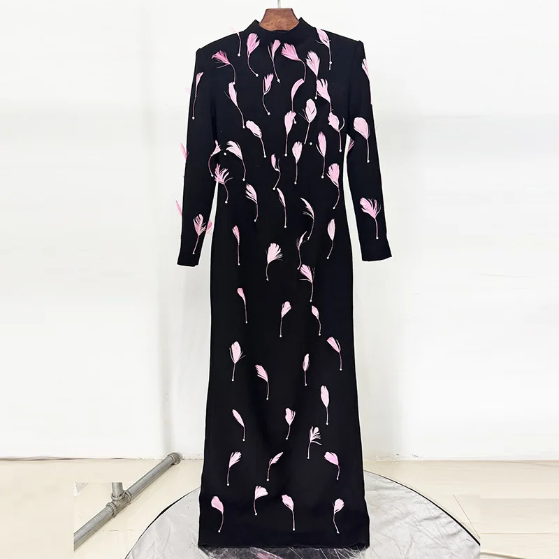 

Высококачественное длинное вечернее платье для подарков, вечерние платья с открытой спиной и украшенными перьями знаменитостей для женщин, ropa mujer, платья