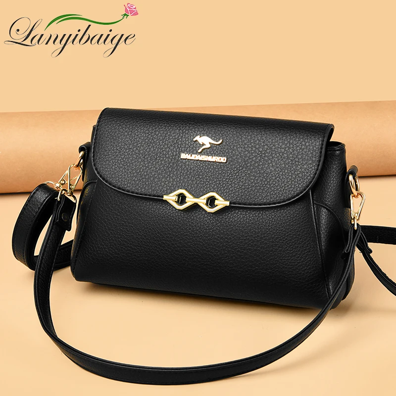 Multi-layer PU Leather Crossbody Shoulder Side Bags for Women 2026 Fashion Messenger Handbags and Purses Luxury Lady Casual Tote