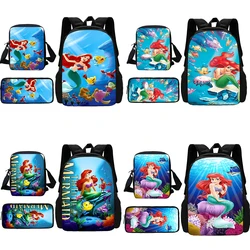 3 pcs set Cute Princess Ariel Mermaid Child School Backpack With Shoulder Bag Pencil Bags School Bags for Boys Girls Best Gift