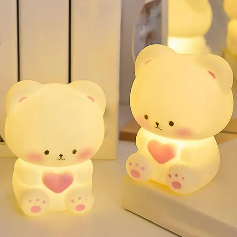 Urso luz noturna animal led desktop pitada noite lâmpada alimentada por bateria quarto luz noturna ambiente luz noturna para mesa de cabeceira