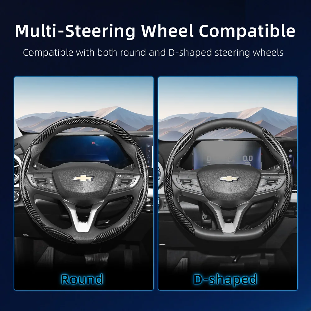 Suitable for Chevrolet Carbon Fiber Texture Steering Wheel Cover with Segmented Quick-Release Design, Durable, for Silverado, Equinox, Trax, Onix, Tahoe, Traverse, Trailblazer, Colorado, Tracker, Suburban, Onix Plus