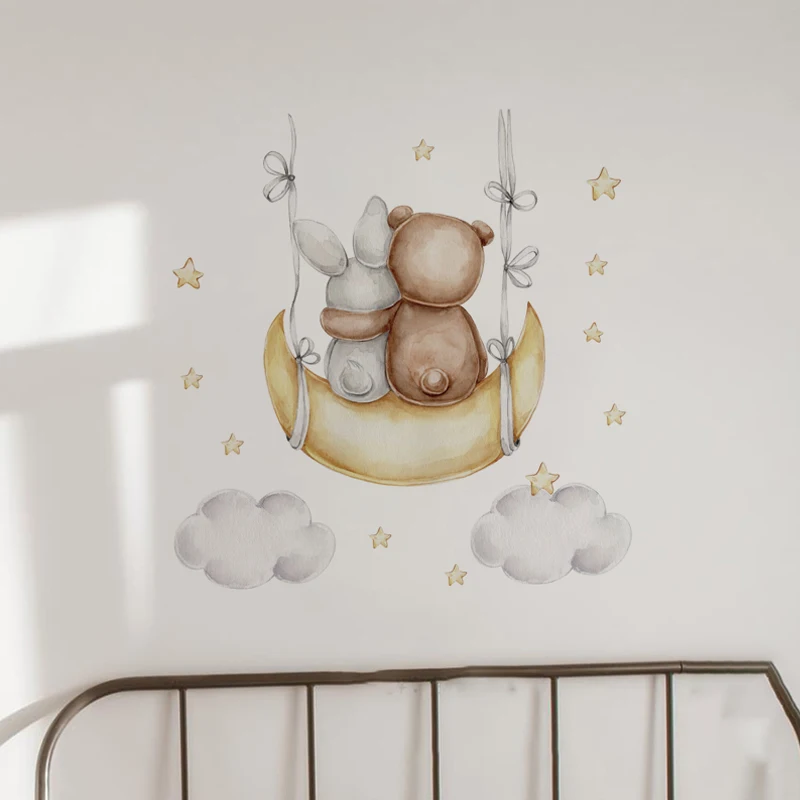Autocollants muraux en forme de lapin pour chambre d'enfant, stickers muraux décoratifs en vinyle, motif animal, ours