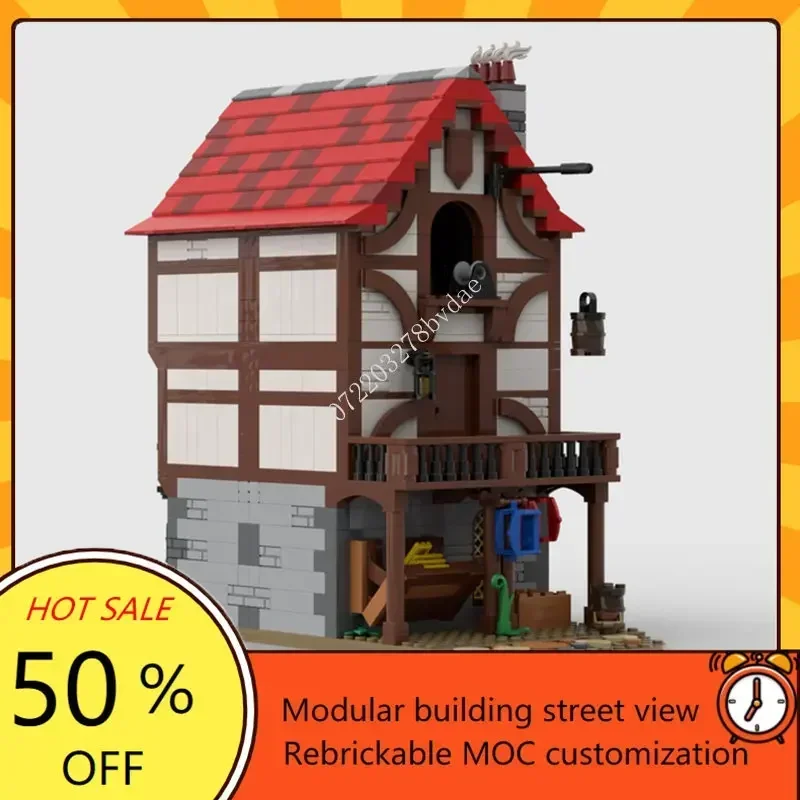 Mittelalter liche Gasse Inn Moc kreative mittelalter liche Architektur Schloss Modellbau steine Architektur Montage Modell Spielzeug Geschenk