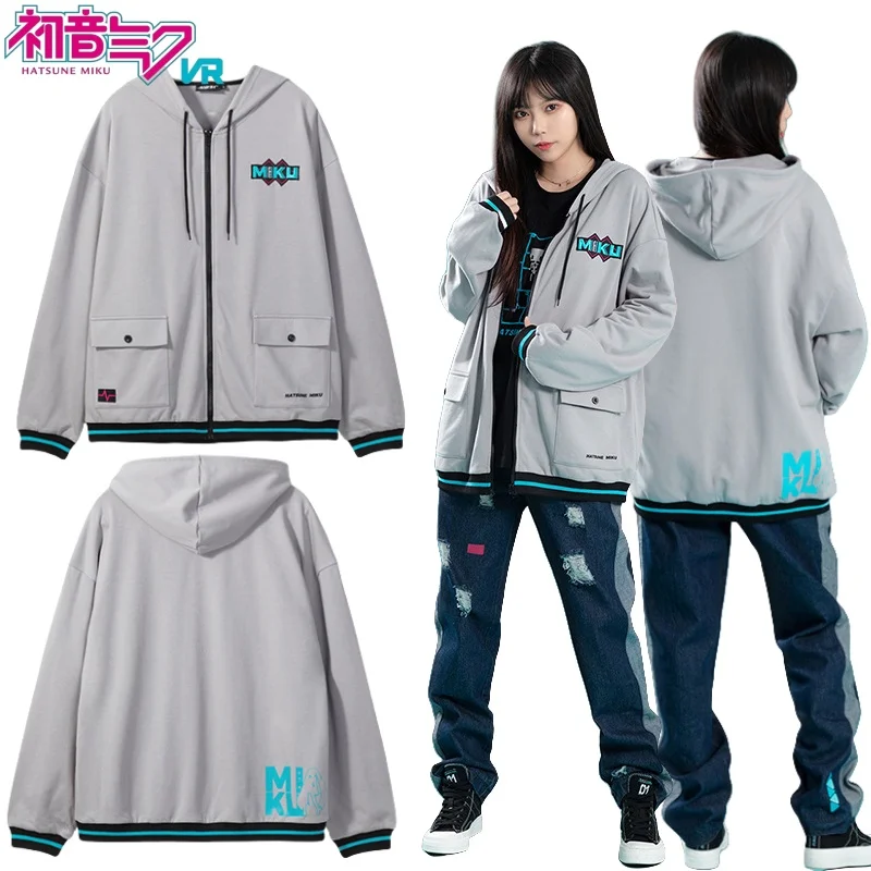 

New Hatsune Miku Hooded Drawstring Sweatshirt Cartoon Hatsune Miku Jacket Anime Peripherals Holiday Gifts Casual Fashion