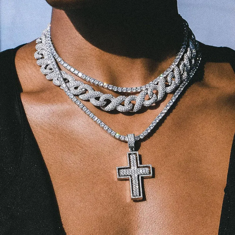 

Hip Hop Bling Iced Out Infinite 15mm Chain Necklace Silver Color CZ Stone Chokers Necklaces for Men Jewelry