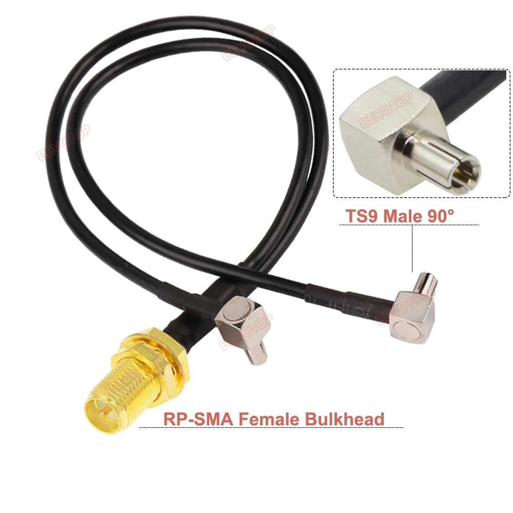 BEVOTOP RG174 Splitter Cable RP-SMA Female to 2 TS9 Male Right Angle Plug V Type Splitter Combiner RF Coaxial Extension Pigtail