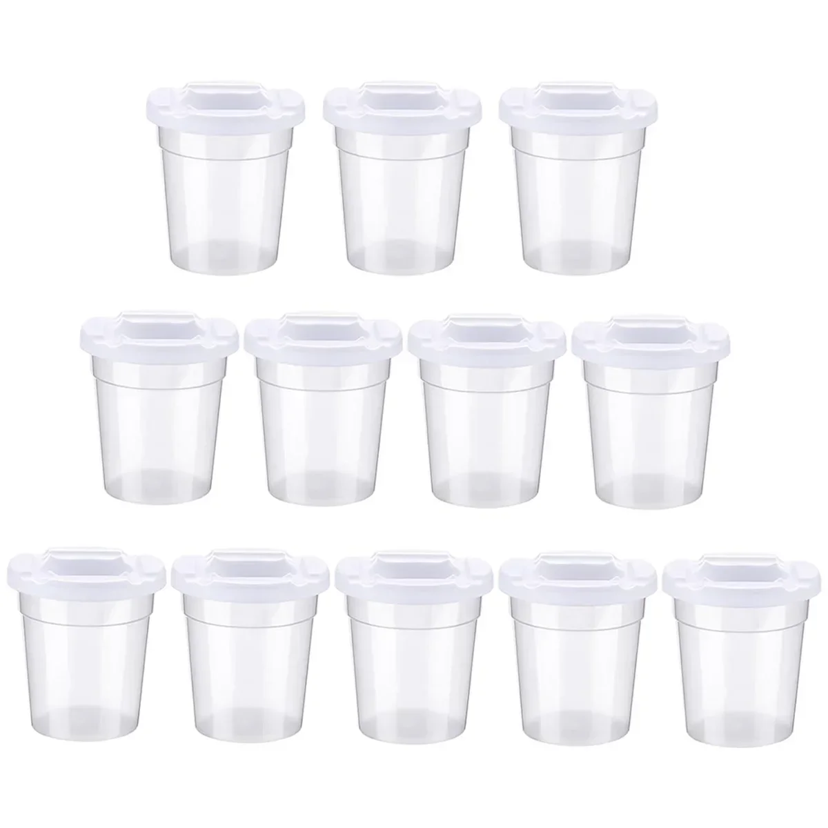 12 Pack No Spill White Lid Paint Cups Spill Proof Paint Cups Reusable Paint Cups with Lids for Kids, School, Classroom