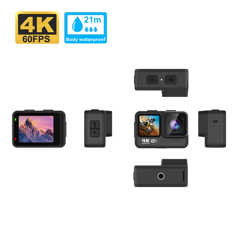 Competitiva Corpo Câmera de Ação impermeável para Mergulho, Dual Screen, Touch Screen, 6-Eixo EIS, WiFi, Grupo Primavera, mais novo, 21M, 4K, 24M