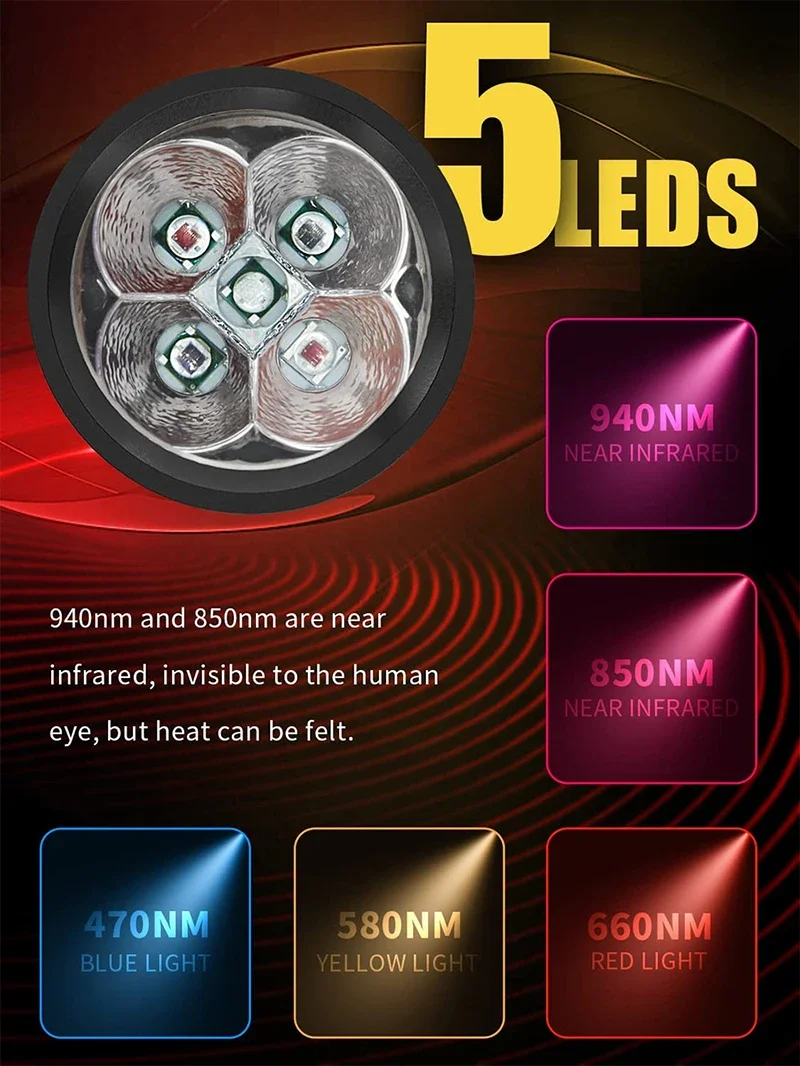 Urządzenie do terapii światłem czerwonym na stany nałogowe skóry z 5 długościami fal, bliskie podczerwień 900nm, terapia światłem dla zdrowia skóry